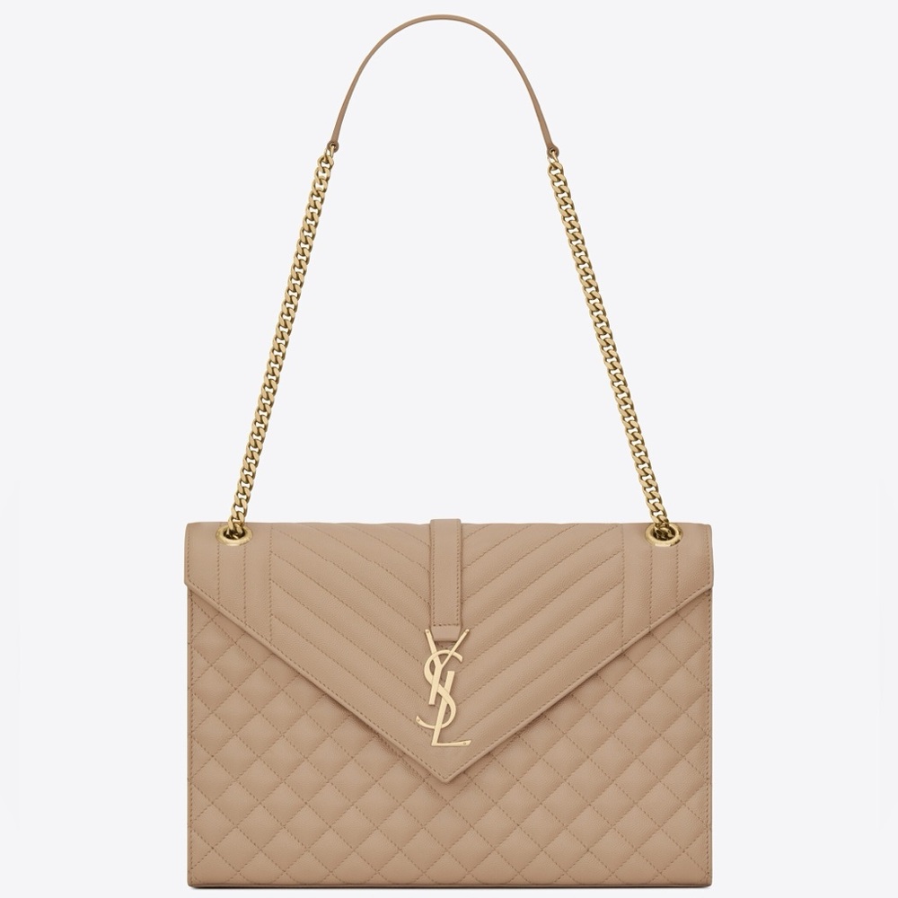 💯 AUTHENTIC YSL ENVELOPE MEDIUM IN QUILTED GRAIN DE POUDRE EMBOSSED LEATHER